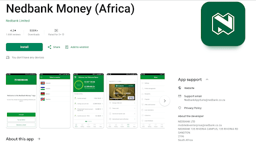 Screenshot of Nedbank