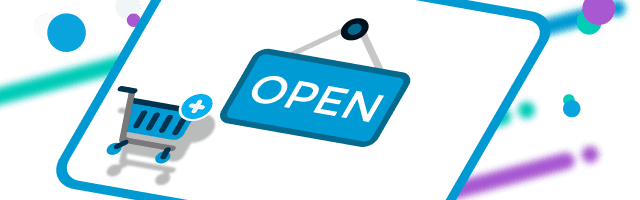 Graphic of a digital store front opening for business