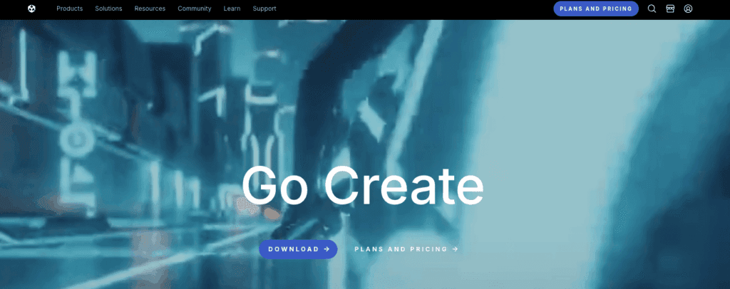 Screenshot of Unity's website.