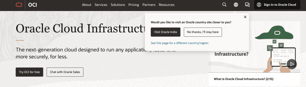 Screenshot of Oracle Cloud Infrastructure