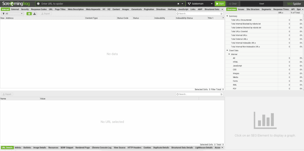 Screenshot of Screaming Frog SEO