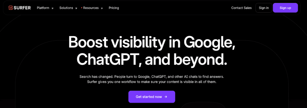 Screenshot of Surfer SEO