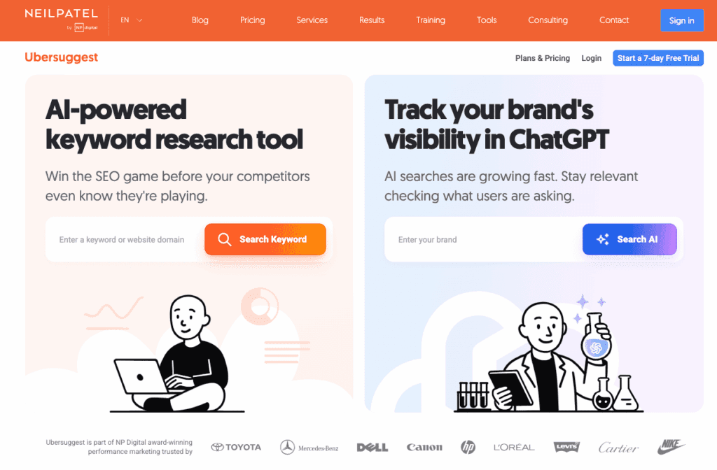 Screenshot of Ubersuggest